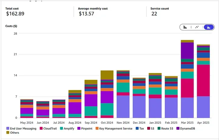 Cost of the website over over the year